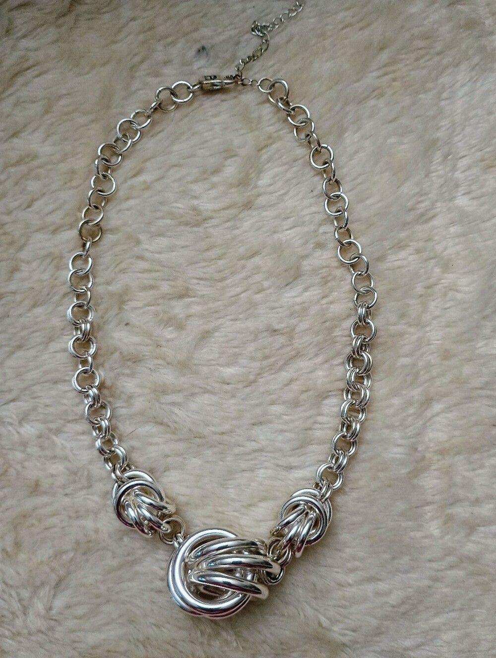 Vintage Etienne Aigner Silver Tone Coil Knot Chainmail Statement Necklace